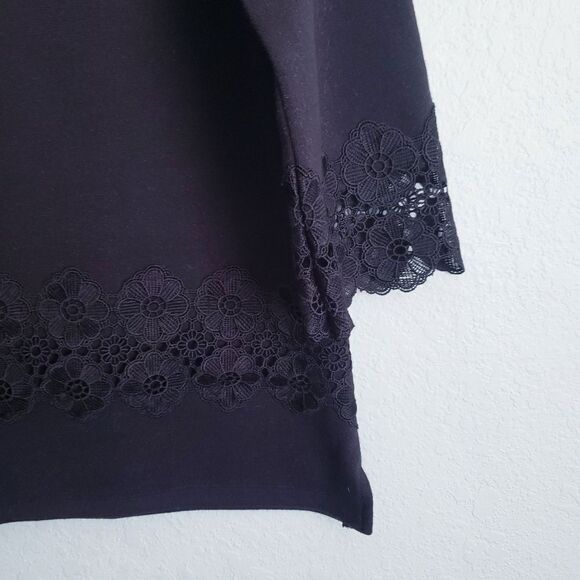 Talbots Black Cotton Blend Lace Trim Knitted Top - Picture 2 of 6